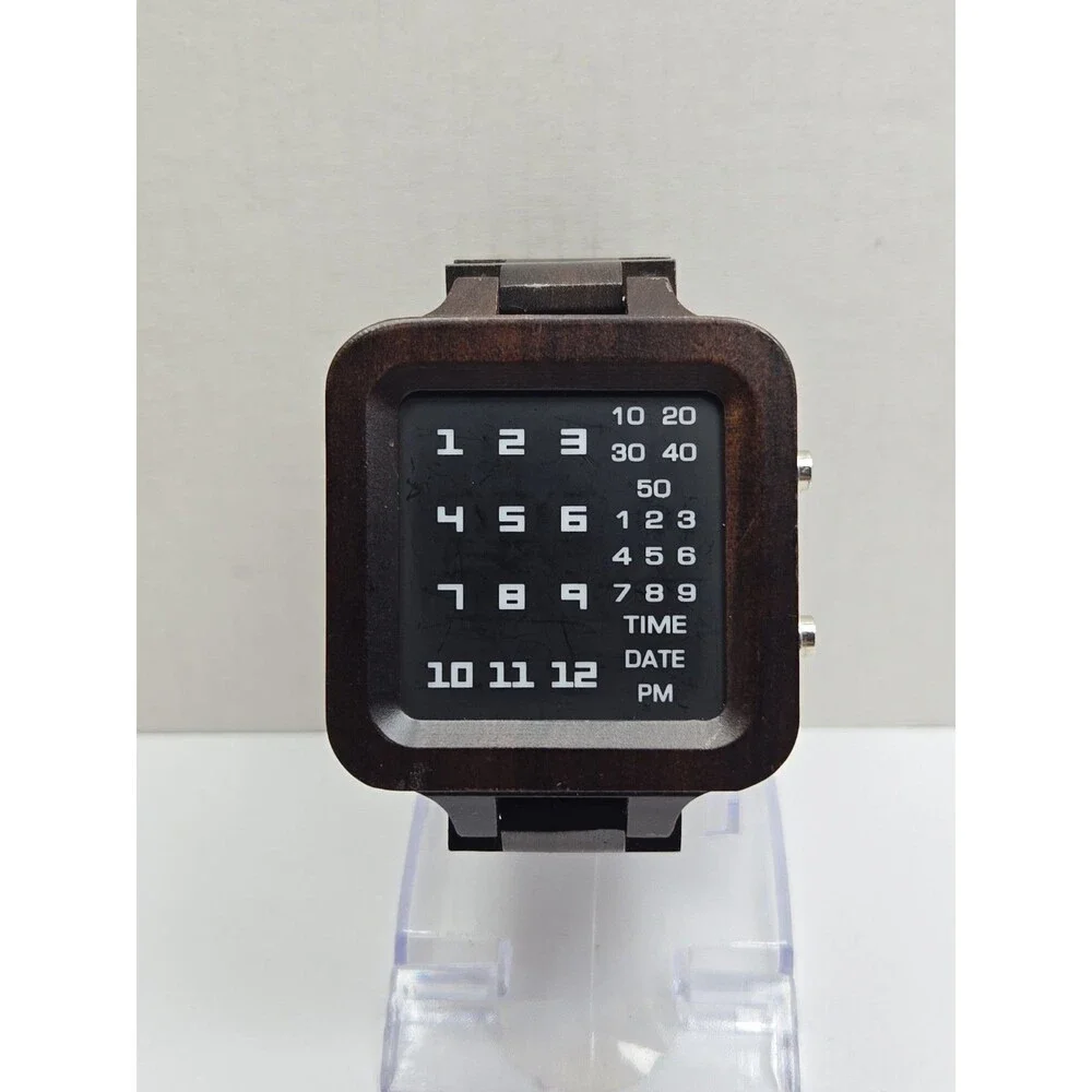 BOBO BIRD Mens Digital Wooden Watch LED Binary Date Retro Dark Brown New Battery